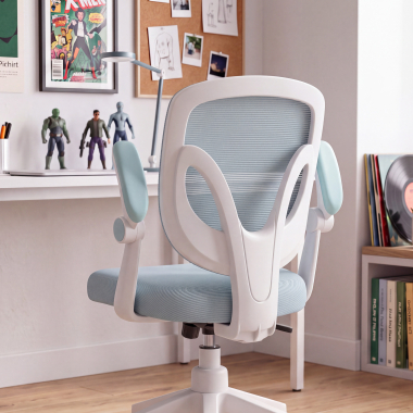 chaise de bureau enfant bleu kiddo tissu accoudoirs rabattables repose pieds extensible 8