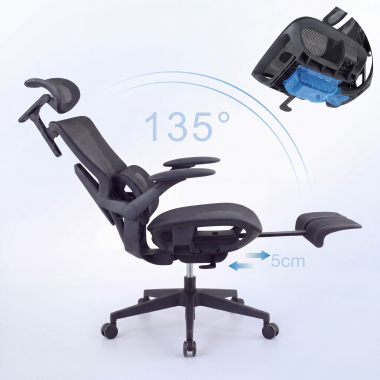 chaise ergonomique noir halo z3 maille accoudoirs reglables 4d soutien lombaire appui tete repose pieds extensible 10
