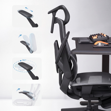 chaise ergonomique noir halo z3 maille accoudoirs reglables 4d soutien lombaire appui tete repose pieds extensible 7