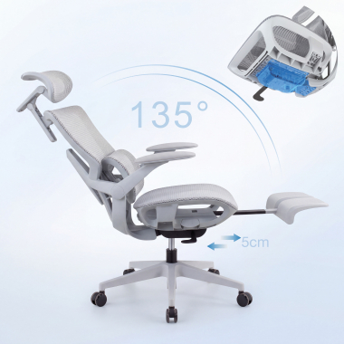 chaise ergonomique blanc gris halo z3 maille accoudoirs reglables 4d soutien lombaire appui tete repose pieds extensible 10