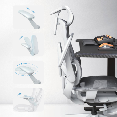 chaise ergonomique blanc gris halo z3 maille accoudoirs reglables 4d soutien lombaire appui tete repose pieds extensible 6