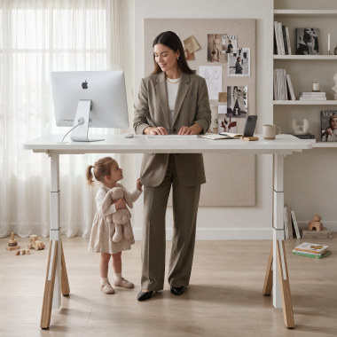 bureau assis debout blanc warm white erghos nature 2