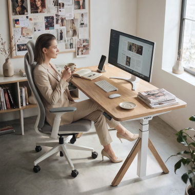 bureau assis debout blanc warm white erghos nature 3
