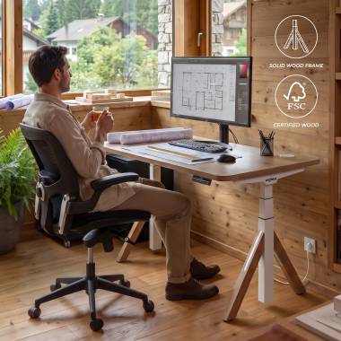 bureau assis debout blanc red oak erghos nature 4