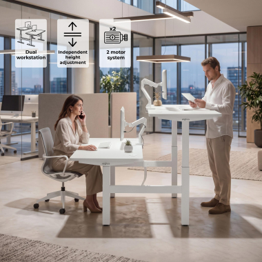 bureau assis debout blanc red oak erghos go 3