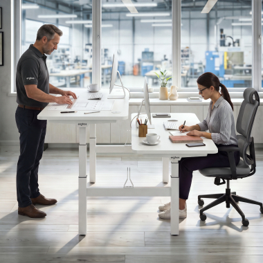 bureau assis debout blanc warm white erghos pro 3