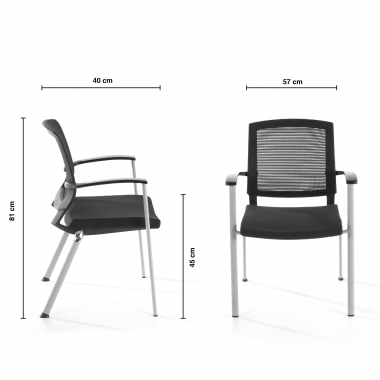 chaise visiteur noir adam maille accoudoirs fixes 9