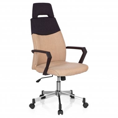chaise de bureau marron dosseret haut tissu accoudoirs fixes appui tete 1
