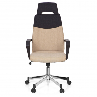 chaise de bureau marron dosseret haut tissu accoudoirs fixes appui tete 3