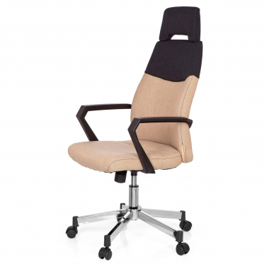 chaise de bureau marron dosseret haut tissu accoudoirs fixes appui tete 8
