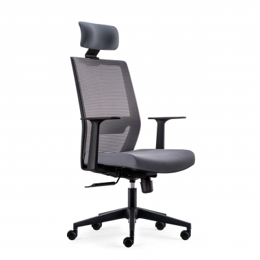 chaise pivotante gris avec appui tete maille accoudoirs mobiles soutien lombaire appui tete 1