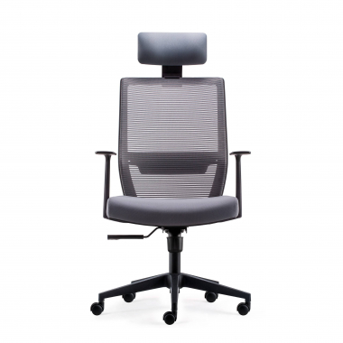 chaise pivotante gris avec appui tete maille accoudoirs mobiles soutien lombaire appui tete 3