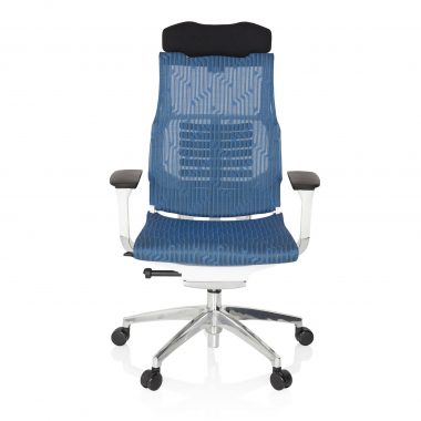 chaise de bureau pas cher blanc bleu structure blanche maille accoudoirs reglables 4d soutien lombaire appui tete 5