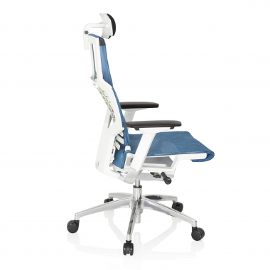 chaise de bureau pas cher blanc bleu structure blanche maille accoudoirs reglables 4d soutien lombaire appui tete 8