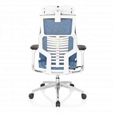 chaise de bureau pas cher blanc bleu structure blanche maille accoudoirs reglables 4d soutien lombaire appui tete 7
