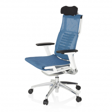 chaise de bureau pas cher blanc bleu structure blanche maille accoudoirs reglables 4d soutien lombaire appui tete 9