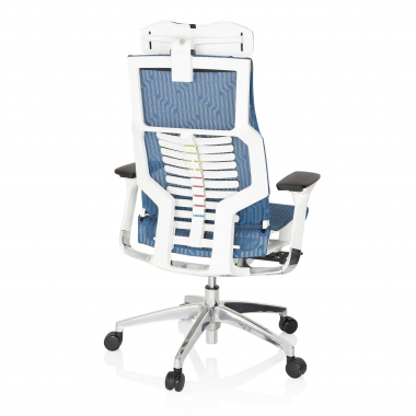 chaise de bureau pas cher blanc bleu structure blanche maille accoudoirs reglables 4d soutien lombaire appui tete 6