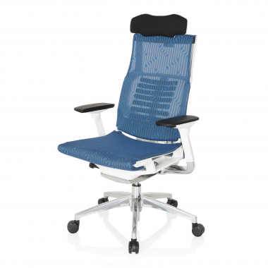 chaise de bureau pas cher blanc bleu structure blanche maille accoudoirs reglables 4d soutien lombaire appui tete 10