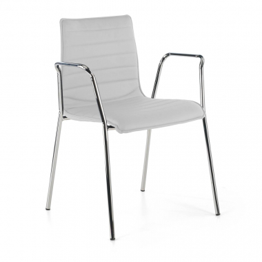 chaise visiteur blanc avec des bras simil cuir accoudoirs fixes 1