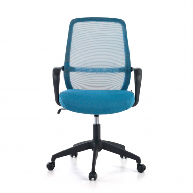 chaise pivotante bleu structure noire maille accoudoirs fixes 3