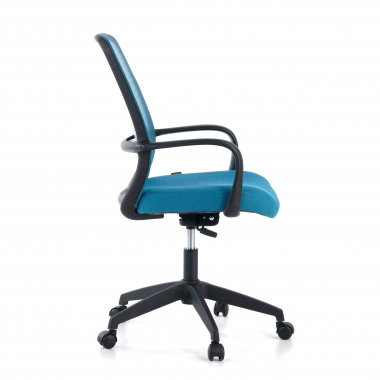 chaise pivotante bleu structure noire maille accoudoirs fixes 6