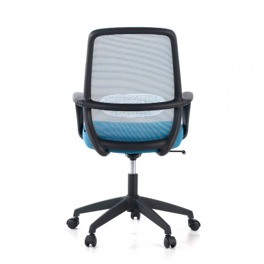 chaise pivotante bleu structure noire maille accoudoirs fixes 9