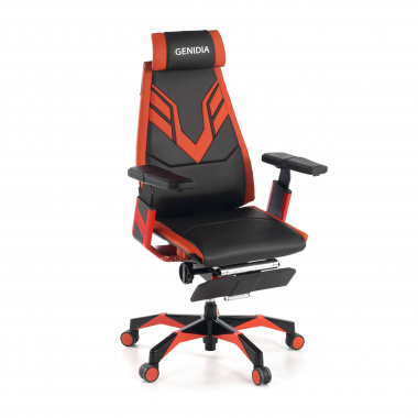 chaise gaming rouge genidia cuir authentique accoudoirs reglables 5d soutien lombaire repose pieds extensible 1