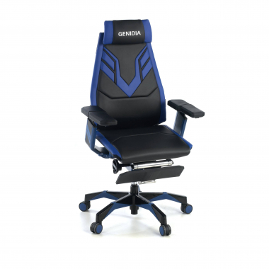 chaise gaming bleu genidia cuir authentique accoudoirs reglables 5d soutien lombaire repose pieds extensible 1