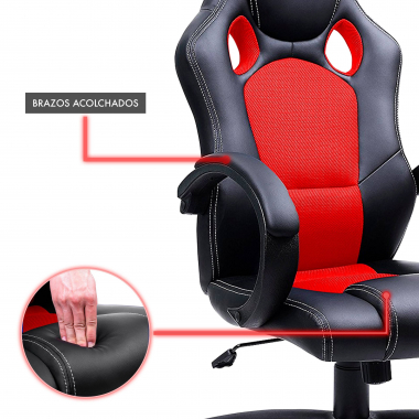 chaise gaming rouge racer simil cuir accoudoirs fixes 7