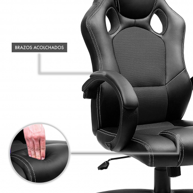 chaise gaming noir racer simil cuir accoudoirs fixes 7