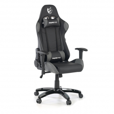 chaise gaming gris game pro simil cuir accoudoirs mobiles coussin lombaire et cervical appui tete 1