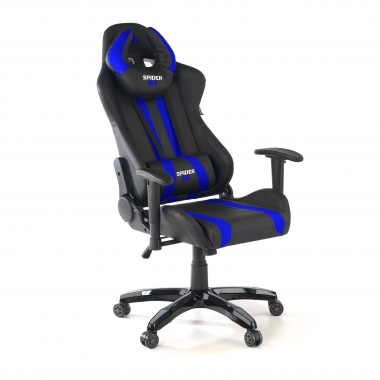 chaise gaming bleu spider simil cuir accoudoirs mobiles coussin lombaire et cervical appui tete 7