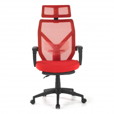 chaise de bureau rouge neo maille accoudoirs fixes appui tete repose pieds extensible 3