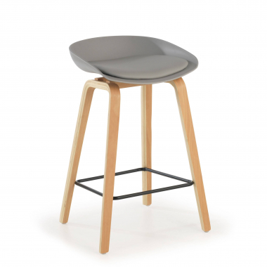 tabouret de bar gris tabouret pieds en bois simil cuir sans accoudoirs 1