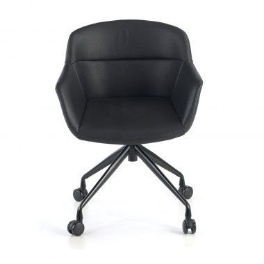 chaise de conference noir avec roulettes simil cuir accoudoirs rembourres 3