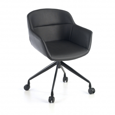 chaise de conference noir avec roulettes simil cuir accoudoirs rembourres 1