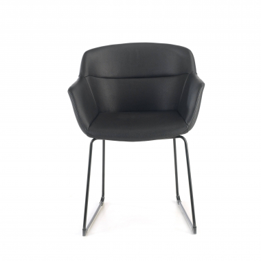 chaise de conference noir pietement luge simil cuir accoudoirs fixes 3