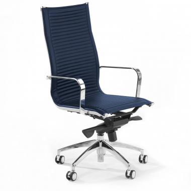 chaise de bureau bleu structure chromee similicuir simil cuir accoudoirs fixes 1