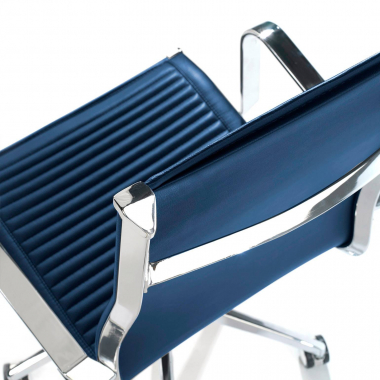 chaise de bureau bleu structure chromee similicuir simil cuir accoudoirs fixes 5