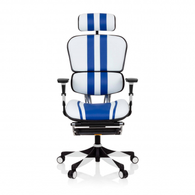 chaise gaming bleu ergoplus cuir authentique accoudoirs reglables 3d soutien lombaire repose pieds extensible 3