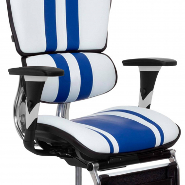 chaise gaming bleu ergoplus cuir authentique accoudoirs reglables 3d soutien lombaire repose pieds extensible 4