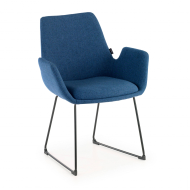 chaise de conference bleu structure pietement luge tissu accoudoirs fixes 1