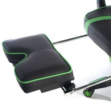 chaise gaming vert logan simil cuir accoudoirs mobiles coussin lombaire et cervical appui tete repose pieds extensible 10