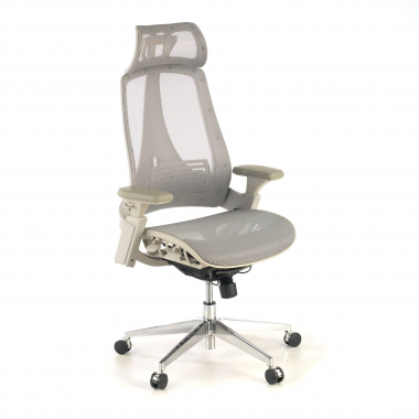chaise ergonomique blanc gris thunder maille accoudoirs reglables 3d soutien lombaire appui tete 1