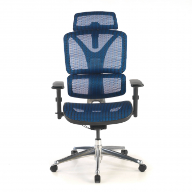 chaise ergonomique bleu focus maille accoudoirs reglables 3d soutien lombaire 5