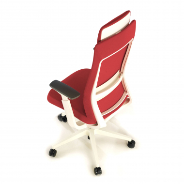 chaise ergonomique blanc rouge structure blanche tissu accoudoirs reglables 3d 7