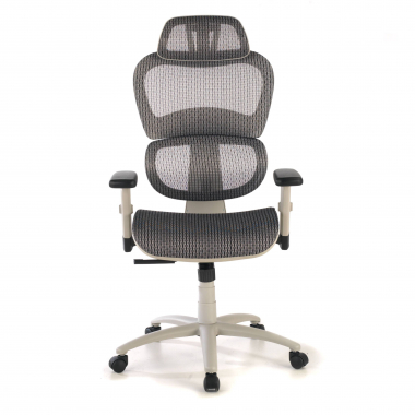 chaise ergonomique blanc gris structure blanche maille accoudoirs reglables 3d double soutien lombaire appui tete 5