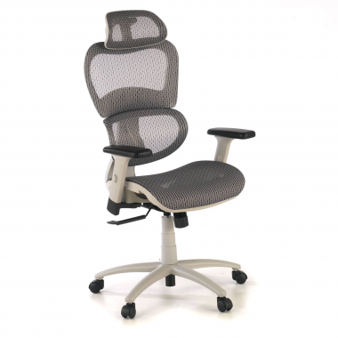 chaise ergonomique blanc gris structure blanche maille accoudoirs reglables 3d double soutien lombaire appui tete 1