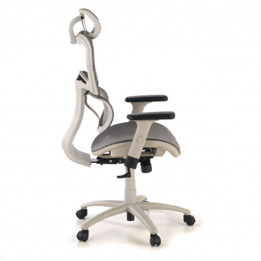 chaise ergonomique blanc gris structure blanche maille accoudoirs reglables 3d double soutien lombaire appui tete 6