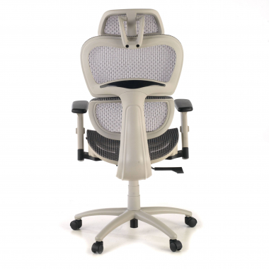 chaise ergonomique blanc gris structure blanche maille accoudoirs reglables 3d double soutien lombaire appui tete 8